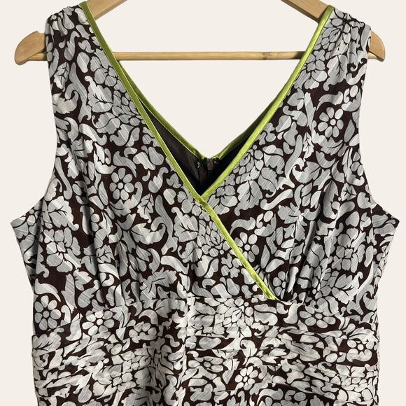 Vintage Robbie Bee Brown White Floral Sleeveless Cotton A-line Dress 16 - Picture 2 of 9